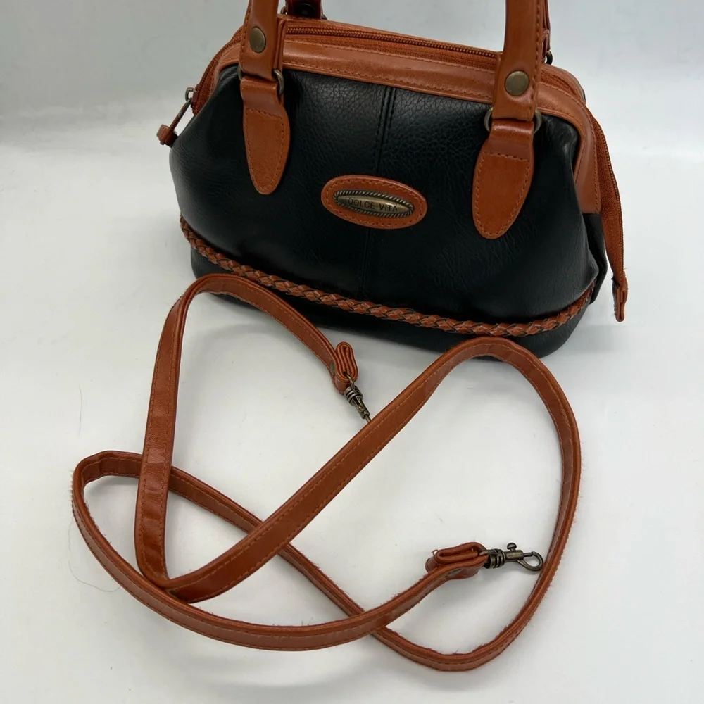 Vintage Dolce Vita Black & Tan Leather Satchel - Picture 3 of 6